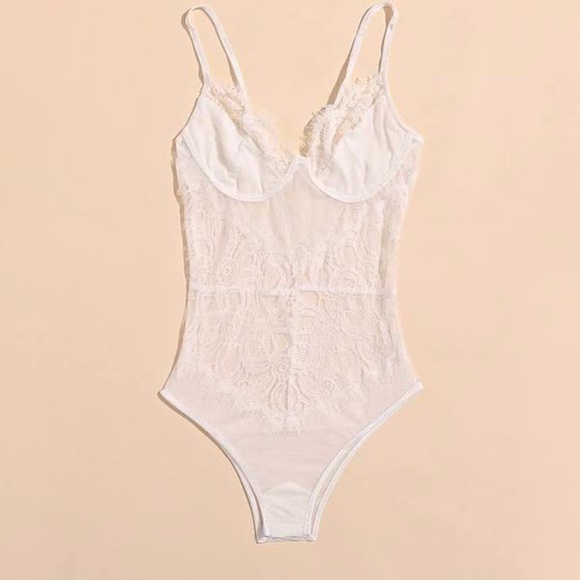 'All Mine' White Lace Bodysuit - Picture 1 of 3